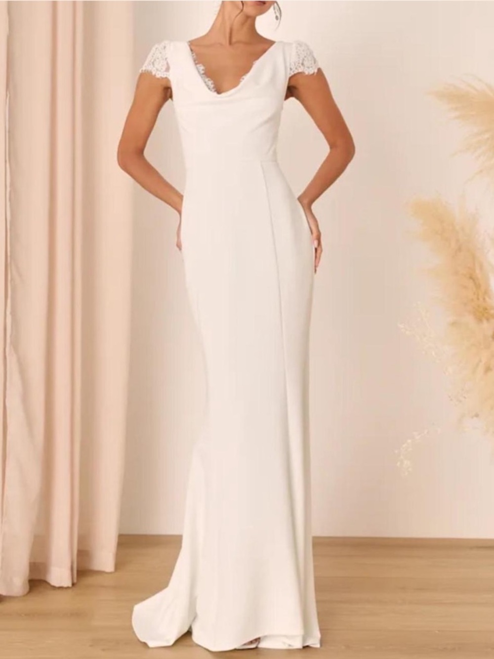 Lulu's White Lace Cap-Sleeve Maxi Dress